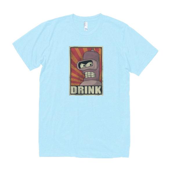 レトロポスター　DRINK　デザイン・アート　Tシャツ　ライトブルー