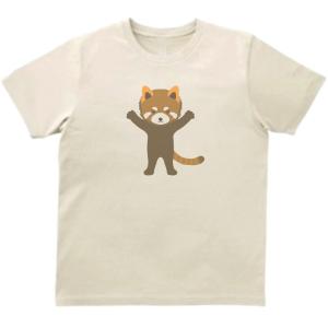 レッサーパンダ　おもしろデザイン　Tシャツ　ライトベージュ｜uekitaya