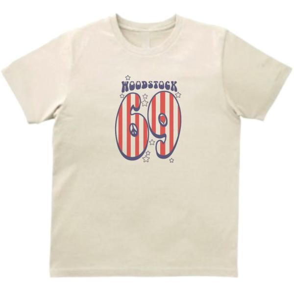 woodstock ウッドストック　音楽Tシャツ ロックTシャツ バンドTシャツ　ライトベージュ