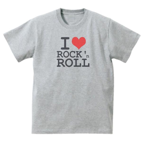 I LOVE ROCKNROLL　おもしろデザイン　Tシャツ　グレー