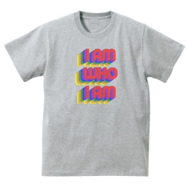 I AM WHO I AM　文字　Tシャツ　グレー