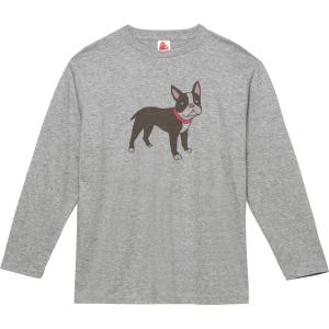 フレンチブルドッグ　おもしろデザイン　長袖Tシャツ　ロングスリーブ　グレー｜uekitaya