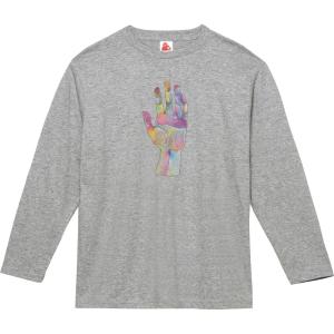 手　ハンド　おもしろデザイン　長袖Tシャツ　ロングスリーブ　グレー｜uekitaya