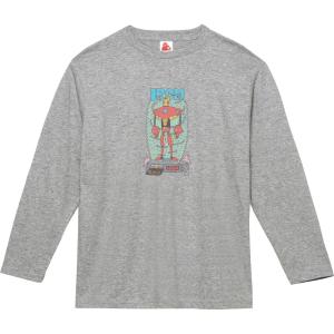 ロボット　おもしろデザイン　長袖Tシャツ　ロングスリーブ　グレー｜uekitaya