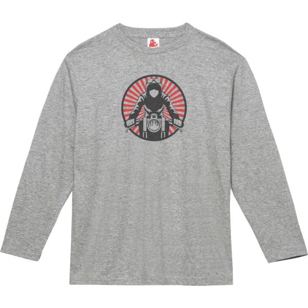 レディーバイカー　おもしろデザイン　長袖Tシャツ　ロングスリーブ　グレー