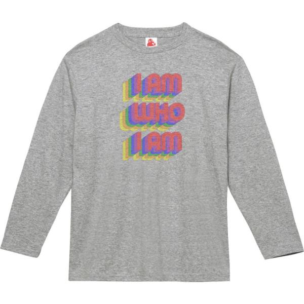 I AM WHO I AM　文字　長袖Tシャツ　ロングスリーブ　グレー