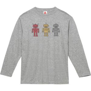 ロボット3体　デザイン・アート　長袖Tシャツ　ロングスリーブ　グレー｜uekitaya