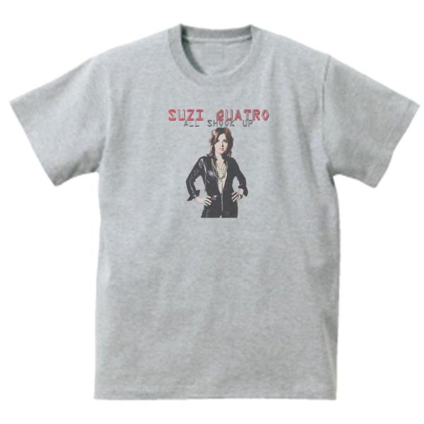 スージー クアトロ Suzi Quatro　音楽Tシャツ ロックTシャツ バンドTシャツ　グレー