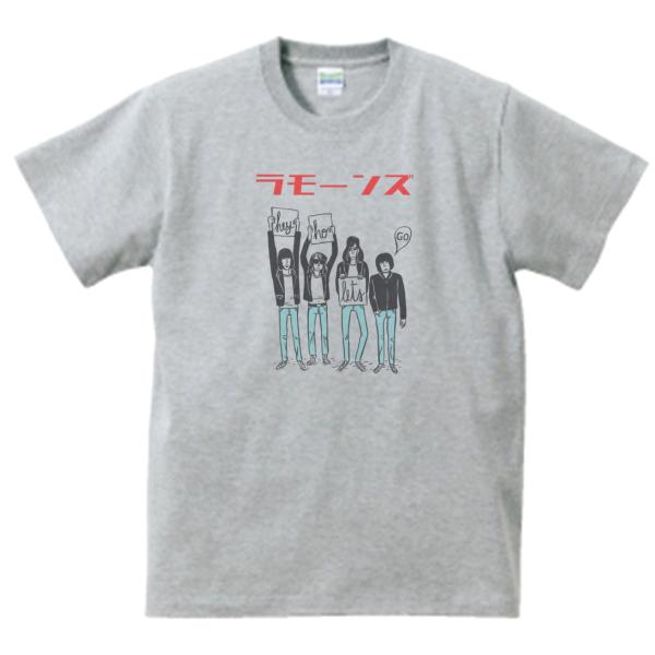 カタカナ　ラモーンズ　音楽Tシャツ ロックTシャツ バンドTシャツ　グレー