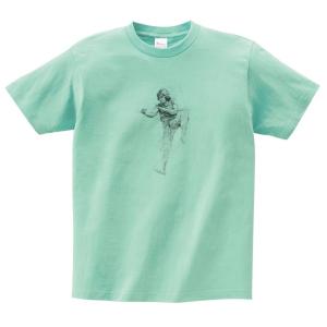 ジャッキーチェン 線画 隠し絵　音楽Tシャツ ロックTシャツ バンドTシャツ　アイスグリーン