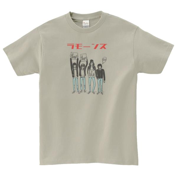 カタカナ ラモーンズ　音楽Tシャツ ロックTシャツ バンドTシャツ　シルバーグレー