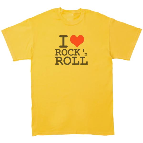 I LOVE ROCKNROLL　おもしろデザイン　Tシャツ　イエロー