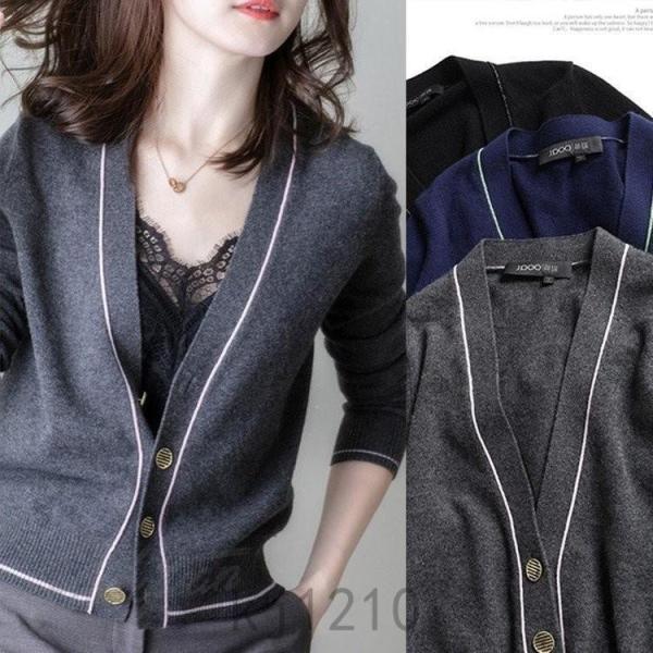 ニットカーディガン レディース 春秋 ショット丈カーディガン vネック ボーたー セーター ウール ...