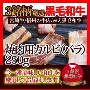 3銘柄厳選和牛カルビ（バラ）＜250g＞牛肉 焼肉 バーベキュー BBQ 宮崎牛 信州の牛肉 みえ黒毛和牛｜ueshokufood