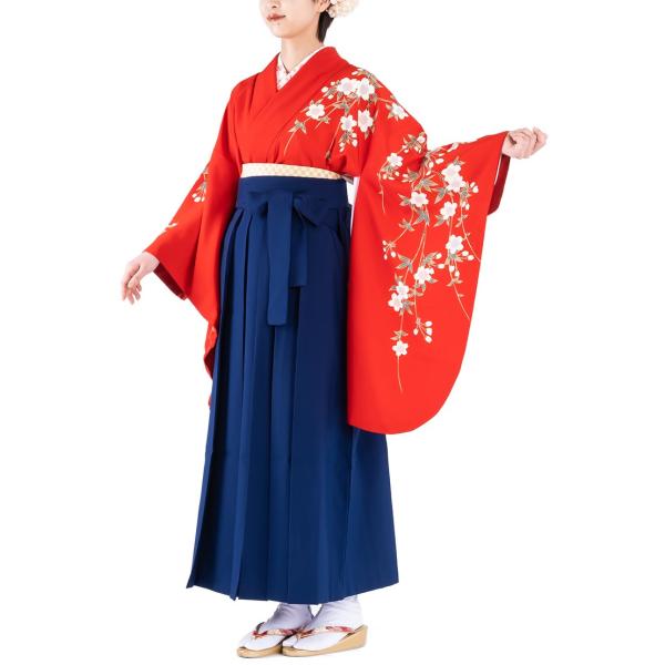 卒業式 レンタル 袴　HK-119　赤サクラ 紺 袴　フルセットレンタルハカマ 送料無料 小学校卒業...