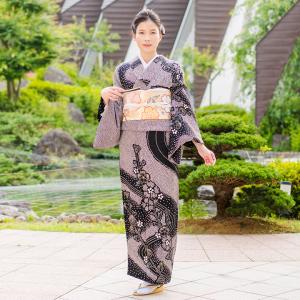 〈着物のみ〉訪問着　着物　正絹　トールサイズ　絞り　結婚式　お祝　華やか　J2 訪問着 袷 着物 正絹 濃紫 三日月 すすき 楓 フォーマル 新古品