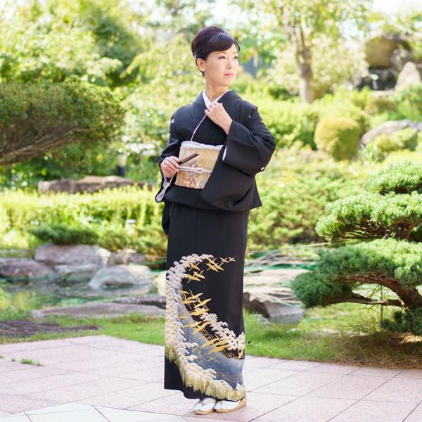レンタル留袖 フルセット 高級正絹  留袖 レンタル 鶴と松　TS-MI059　結婚式 母親 衣装 ...
