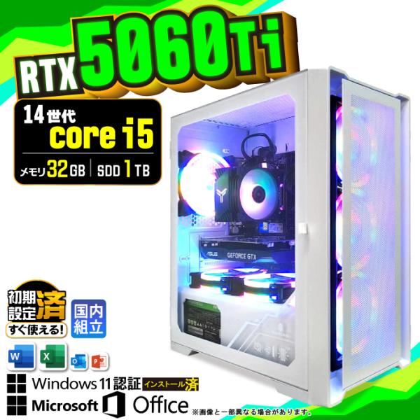 Microsoft Office 付き ゲーミングPC デスクトップ RTX5060Ti 第14世代...