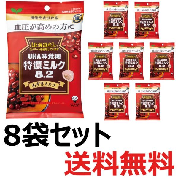 UHA味覚糖 機能性表示食品 特濃ミルク8.2 あずきミルク 8袋 送料無料