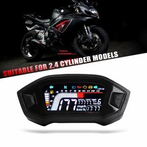 マルチメーター 汎用 バイク用 デジタルマルチメーター 1 2 4気筒 スピード タコ 13,000rpm 距離計 LCD バックライト センサー ブラケット付