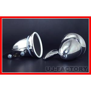即納 GTタイプ 汎用ミラー（バレットスタイル）2個 スチール製クロームメッキボディ/平面レンズ（ノ...
