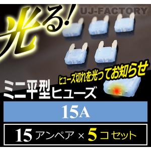 ！ 切れたら光る 平型ミニ・ヒューズ ＜ 15A × 5個 ＞