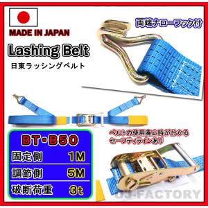 ラチェットバックル式 両端ナローフックベルト幅50mm/長さ：固定側1m調節側5m