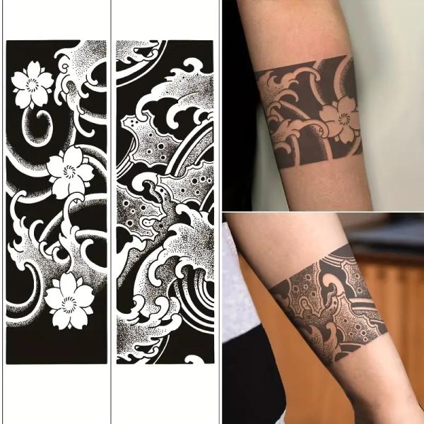 お得な2枚セット タトゥーシール 桜 さくら / 波 腕 和柄 耐久性あり 約 8cm×22cm リ...