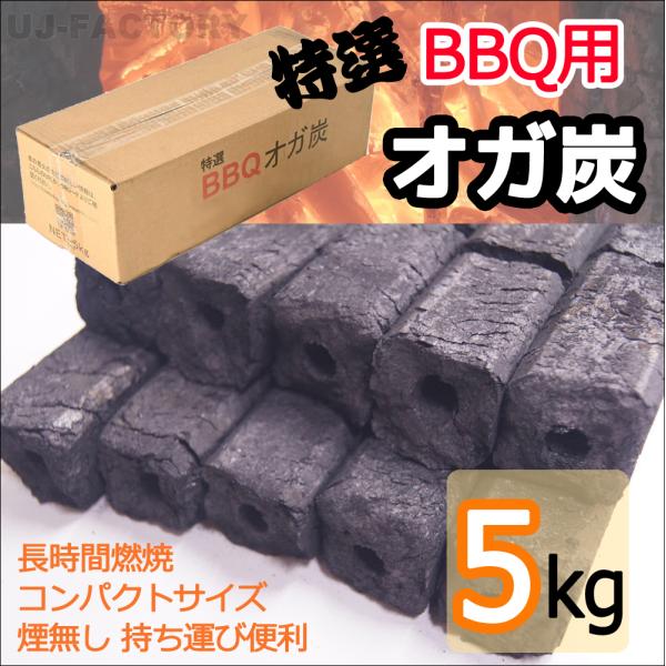 【BBQ（バーベキュー）用 オガ炭！5kg】長時間燃焼持続、煙や臭い少なく、コンパクトサイズで持ち運...