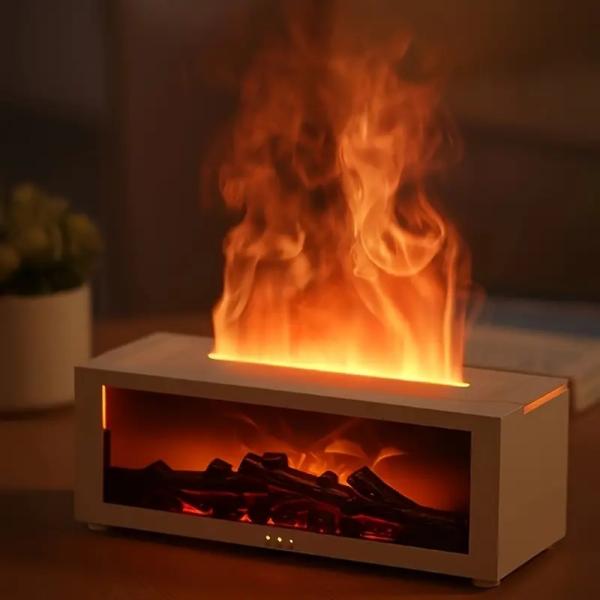 即納 花粉症対策にも有効！リアルに炎が揺らめく 暖炉型 加湿器 ホワイト たき火 アロマディフューザ...