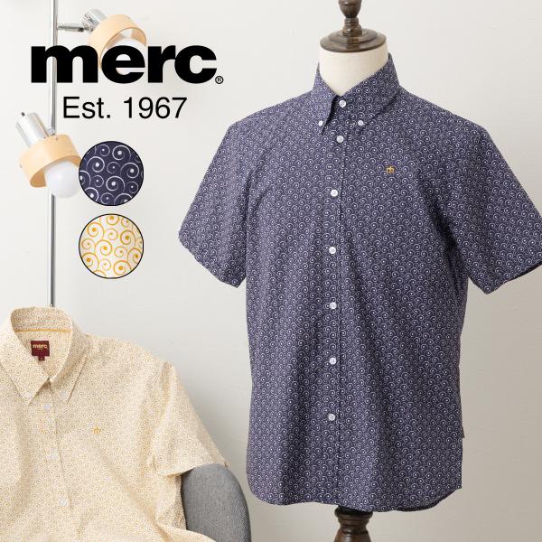 メルクロンドン スワール柄 半袖シャツ Merc London ボタンダウン ネイビー オーカー コ...
