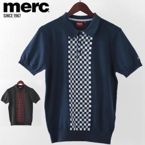 メルクロンドン Merc London ポロシャツ ポロ チェックパネル ニット 2色 ネイビー マールチャコール メンズ｜クローゼスト
