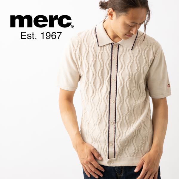 メルクロンドン 半袖ニットポロシャツ ケーブル編み Merc London クリーム コットン トッ...