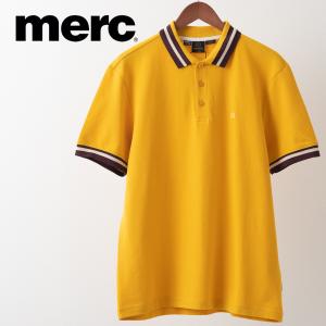 メルクロンドン メンズ 半袖ポロシャツ ストライプティップカラー マスタード レトロ オーガニックコットン Merc London