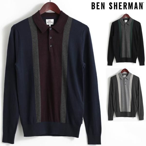 ベンシャーマン Ben Sherman ロングポロシャツ カラーブロック 3色 ブラック ネイビー ...