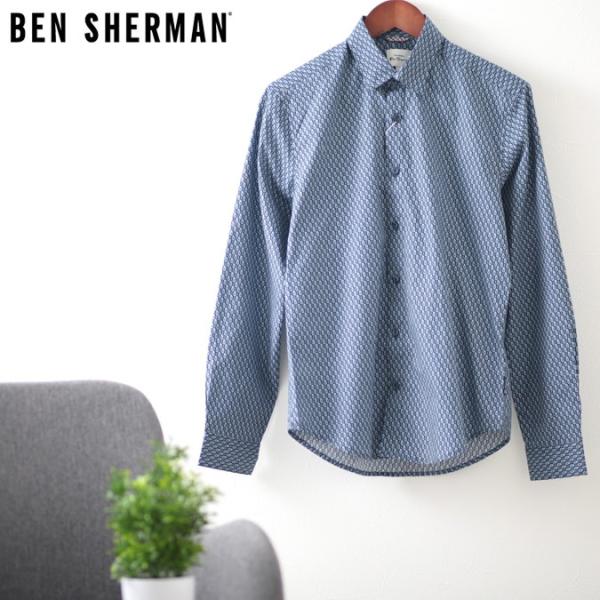 ベンシャーマン メンズ 長袖シャツ ペイズリー ファイン ジオ 幾何学模様 Ben Sherman ...