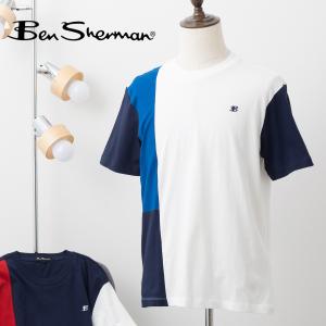 Ben Sherman ベンシャーマン メンズ Tシャツ 半袖 カラーブロック マリン スノーホワイト コットン リラックスフィット クルーネック イギリス｜ukclozest