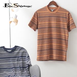 Ben Sherman ベンシャーマン メンズ Tシャツ ストライプ 2色 オレンジ ネイビー コットン レギュラーフィット｜ukclozest