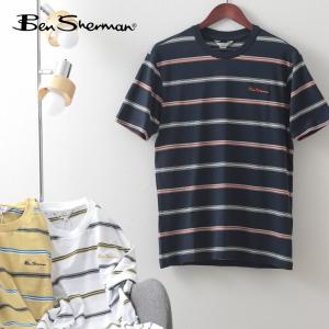 Ben Sherman ベンシャーマン メンズ Tシャツ ストライプ 3色 ネイビー イエロー ホワイト レトロ コットン レギュラーフィット｜ukclozest