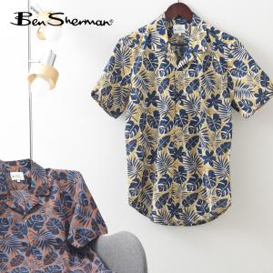 ベンシャーマン 半袖シャツ  アロハシャツ リゾート ボタニカルプリント Ben Sherman 2色 アニス ペールイエロー コットン レギュラーフィット｜ukclozest