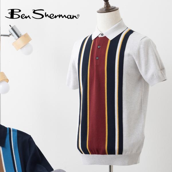 ベンシャーマン メンズ 半袖ポロシャツ ニットポロ Ben Sherman ヴァーティカルストライプ...