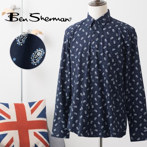 Ben Sherman ベンシャーマン 長袖シャツ マイクロペイズリープリント レギュラーフィット ...