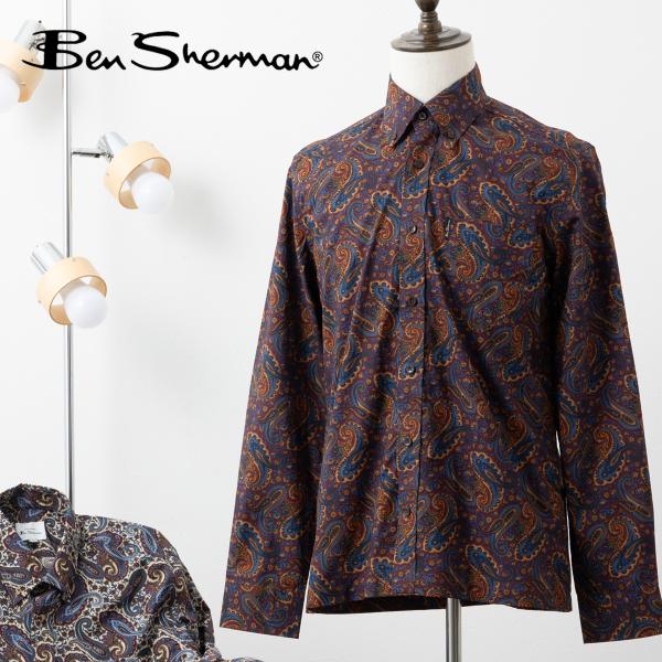 ベンシャーマン メンズ 長袖シャツ ペイズリープリント オーバジーン フォグ Ben Sherman...