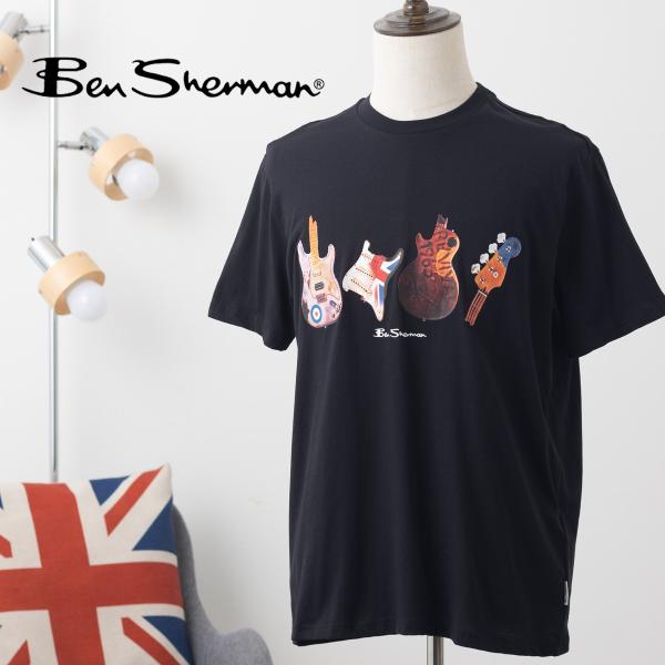 Ben Sherman ベンシャーマン Tシャツ 半袖 ブラック スマッシュギター プリント オーガ...