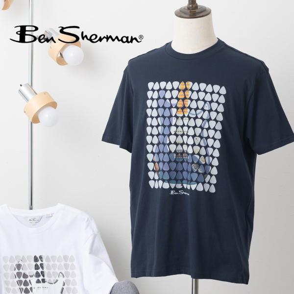 Ben Sherman ベンシャーマン Tシャツ 半袖 プレクトラムアート ダークネイビー ホワイト...