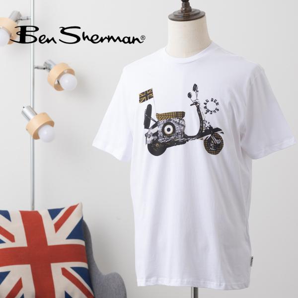 Ben Sherman ベンシャーマン Tシャツ 半袖 ホワイト ビンテージポスター プリント オー...