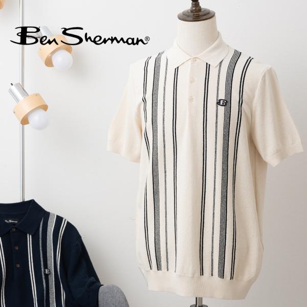 Ben Sherman ベンシャーマン 半袖ポロシャツ クリンクルコットン ストライプ ポロ レギュ...