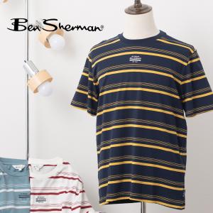 Ben Sherman ベンシャーマン ストライプ Tシャツ 半袖 ダークネイビー ペトロール スノーホワイト コットン レギュラーフィット クルーネック｜ukclozest