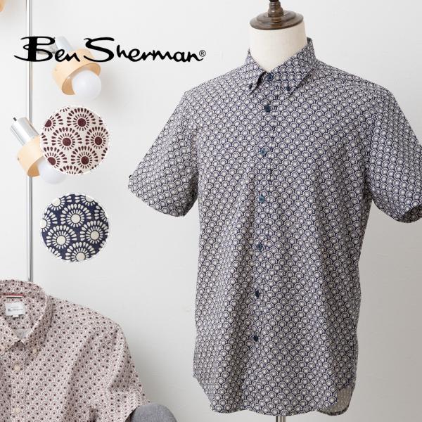 Ben Sherman ベンシャーマン 半袖シャツ ブロックジオプリント シャツ プリント レギュラ...