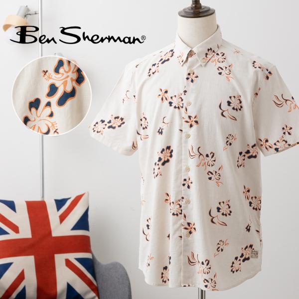 Ben Sherman ベンシャーマン 半袖シャツ リニアフローラルプリント ボタンダウン プリント...